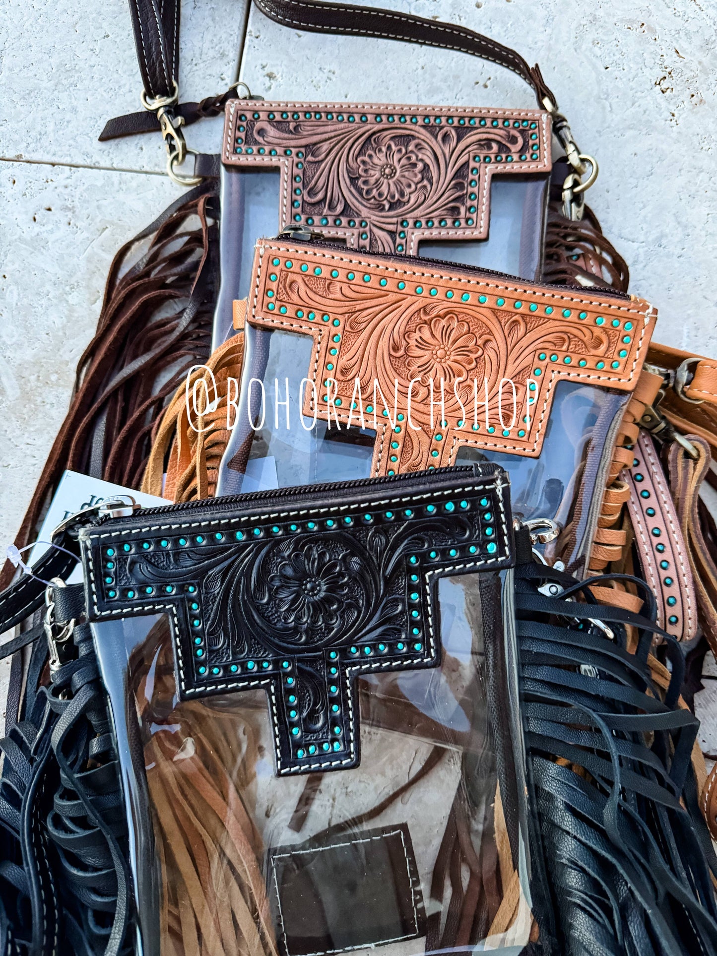 SMALL - Hand Tooled Clear Concert bag