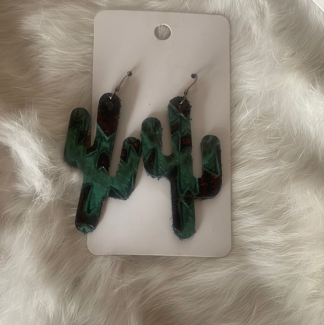 Leather cactus earrings