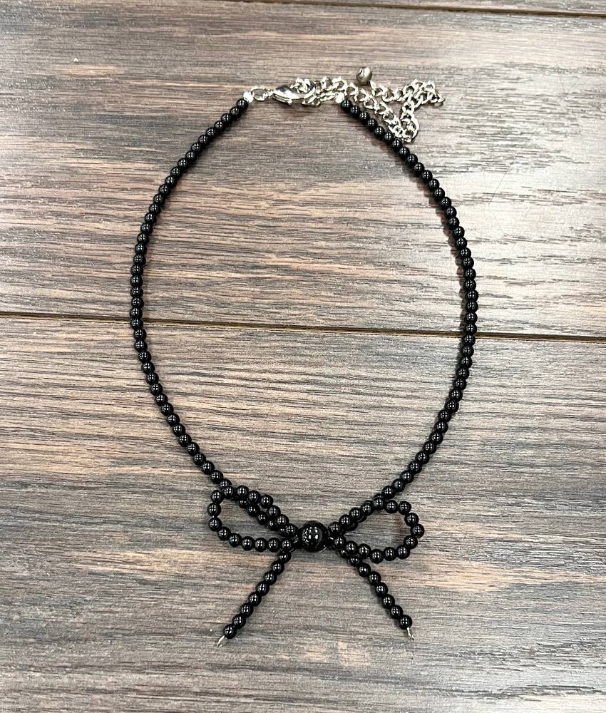 Coated Black Bow Necklace