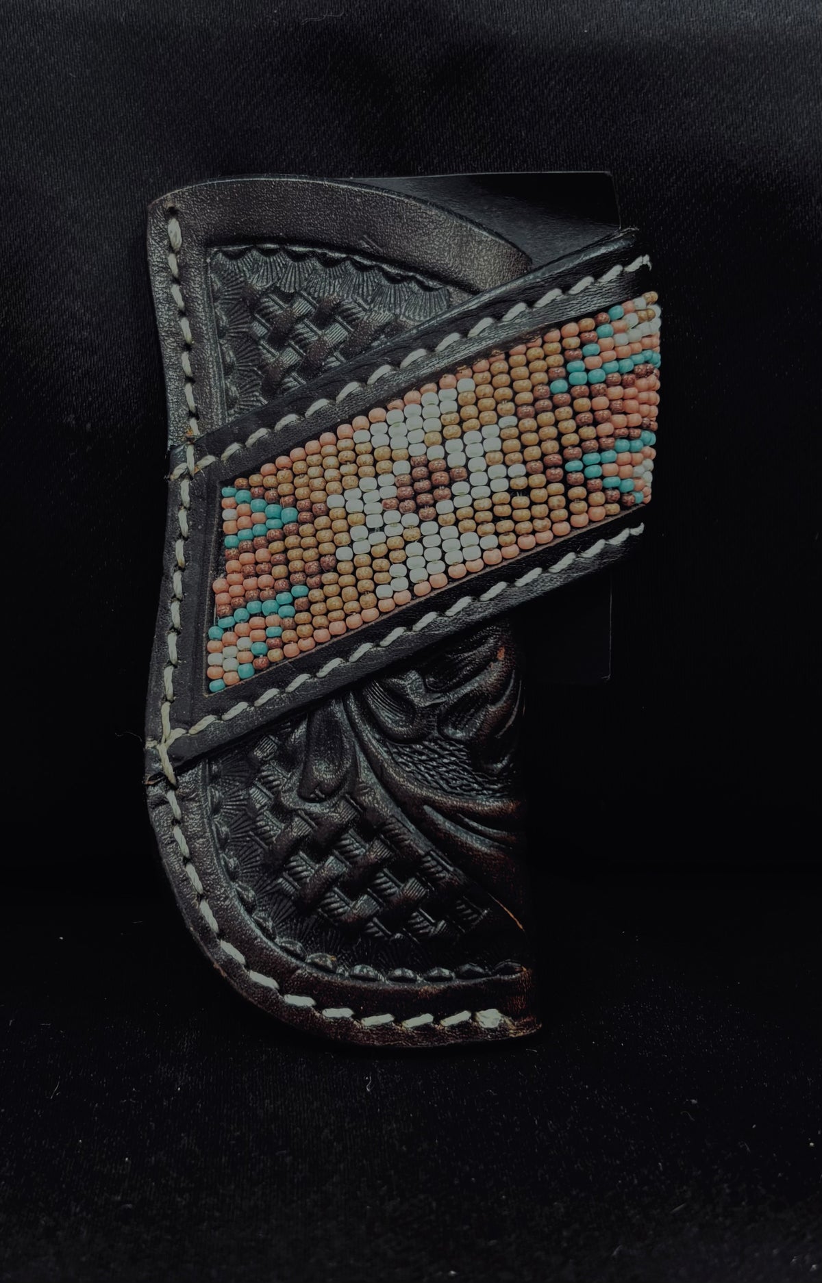 Black Aztec leather sheath 