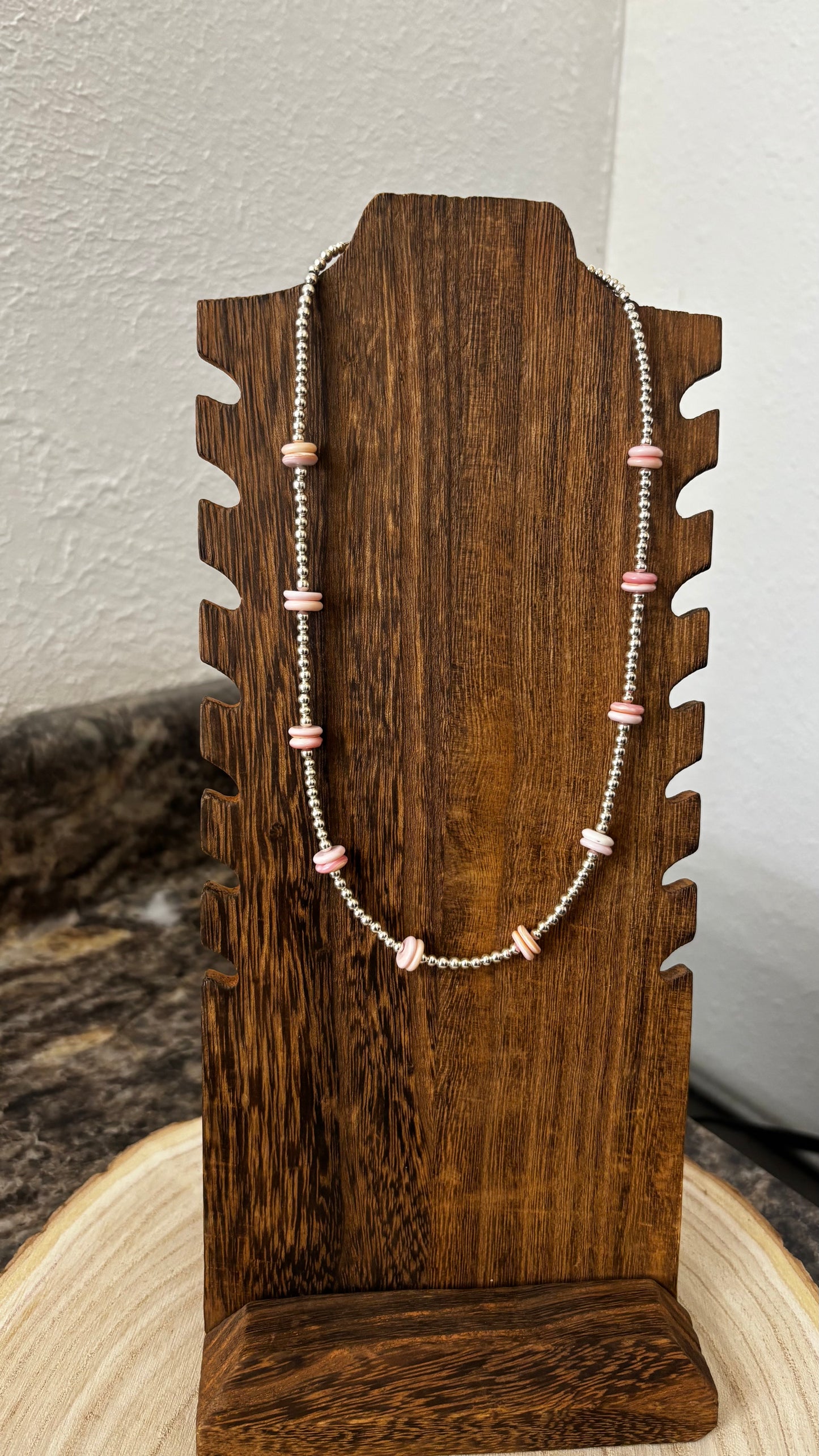 Rounded Pink conch stones with Silver