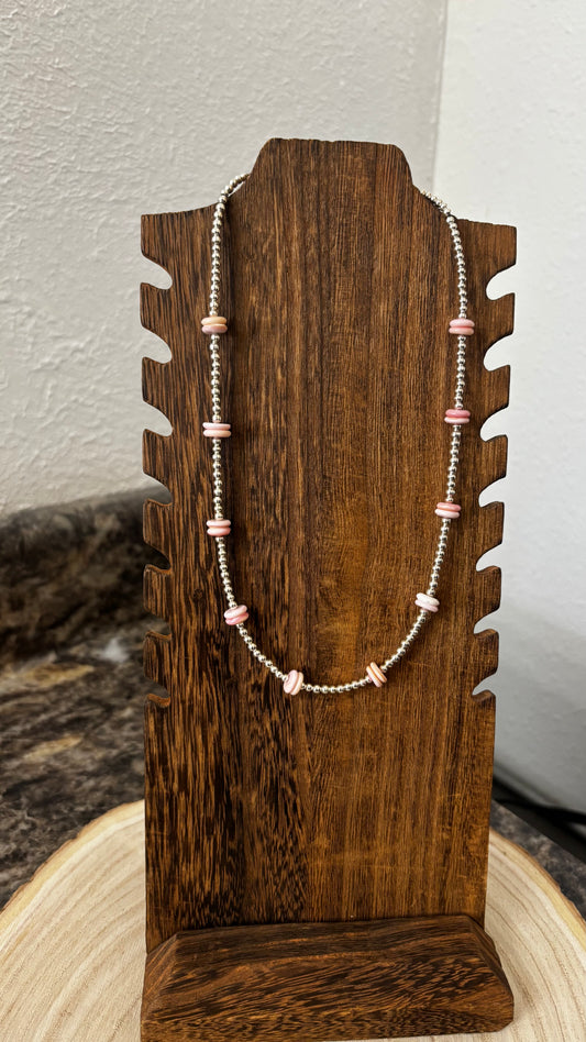 Rounded Pink conch stones with Silver