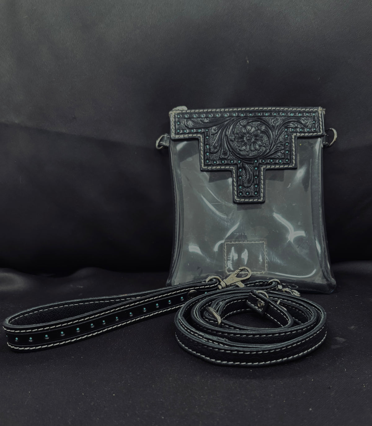 SMALL Hand Tooled Clear bag