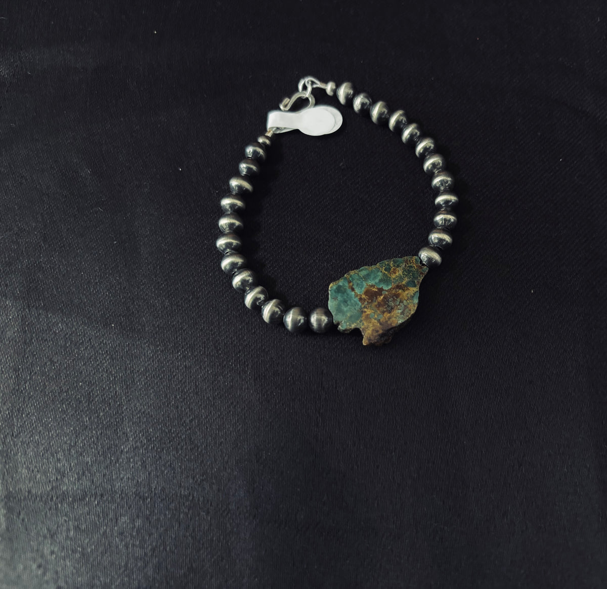 Green Stone w/ Silver Plated Pearls