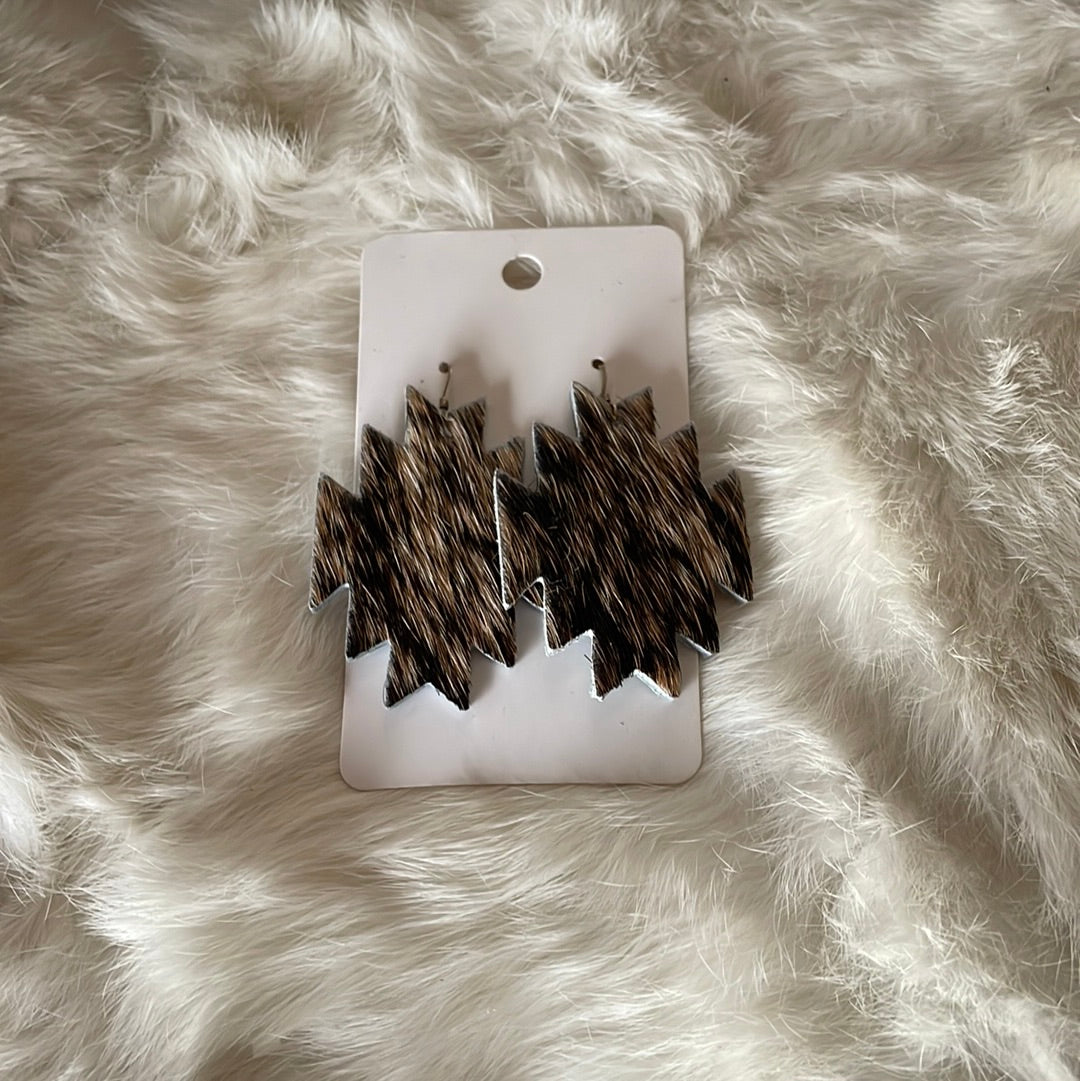 Cowhide earrings Aztec shape