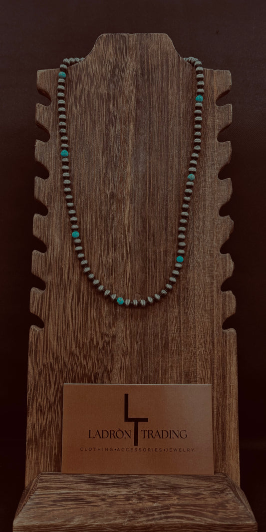5mm 16” Silver Plated Pearls w/ Turquoise Stone