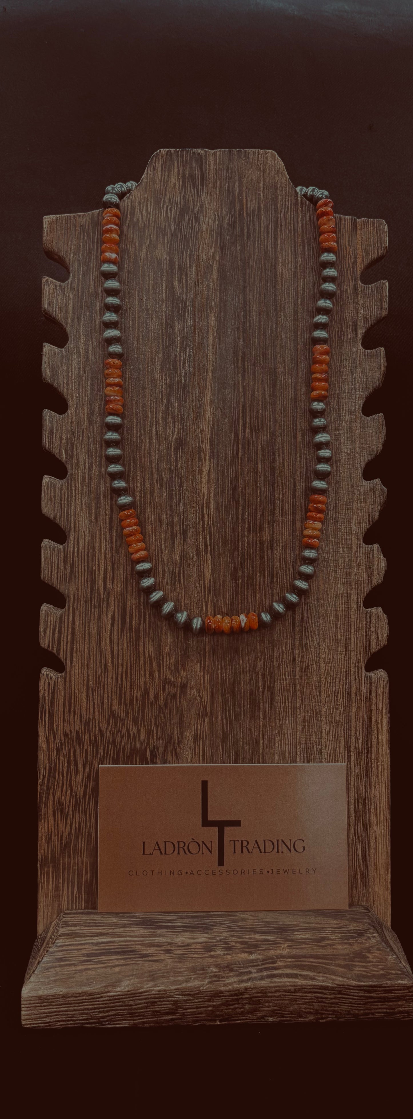 6mm 16” Silver Plated Pearls w/ Spiny Orange Stone