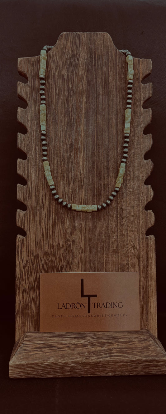 5mm 16” Silver Plated Pearls w/ Lime Stone