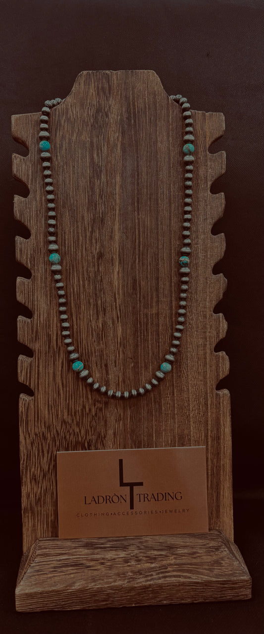 5mm,6mm 18” Silver Plated Pearls w/ Turquoise Stone