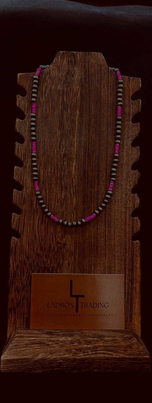 5mm 16” Silver Plated Pearls w/ Dark Pink Stone
