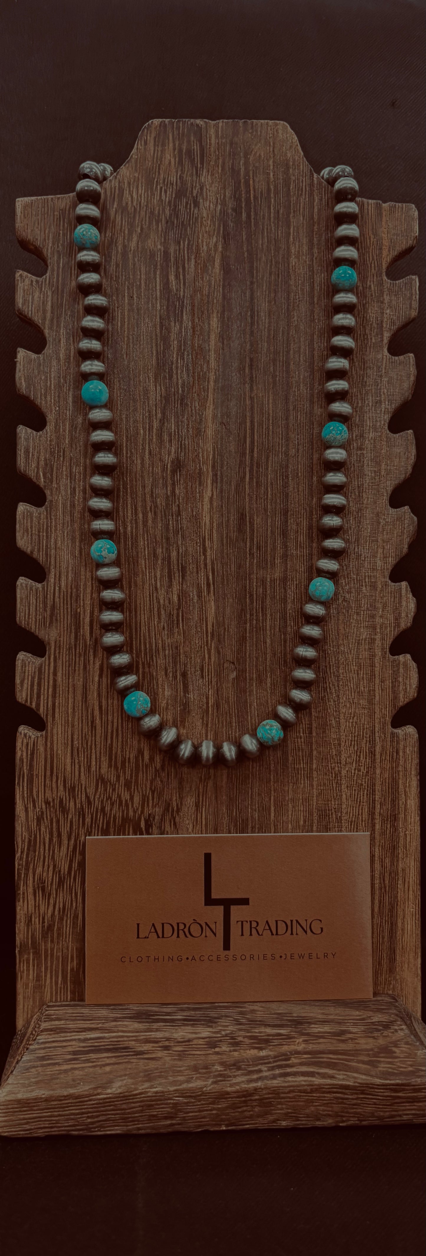 8mm 18” Silver Plated Pearls w/ Turquoise Stone