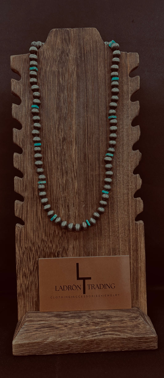 8mm 18” Silver Plated Pearls w/ Turquoise Stone