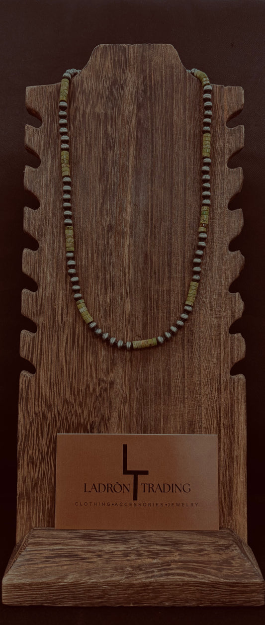 5mm 16” Silver Plated Pearls w/ Green Stone