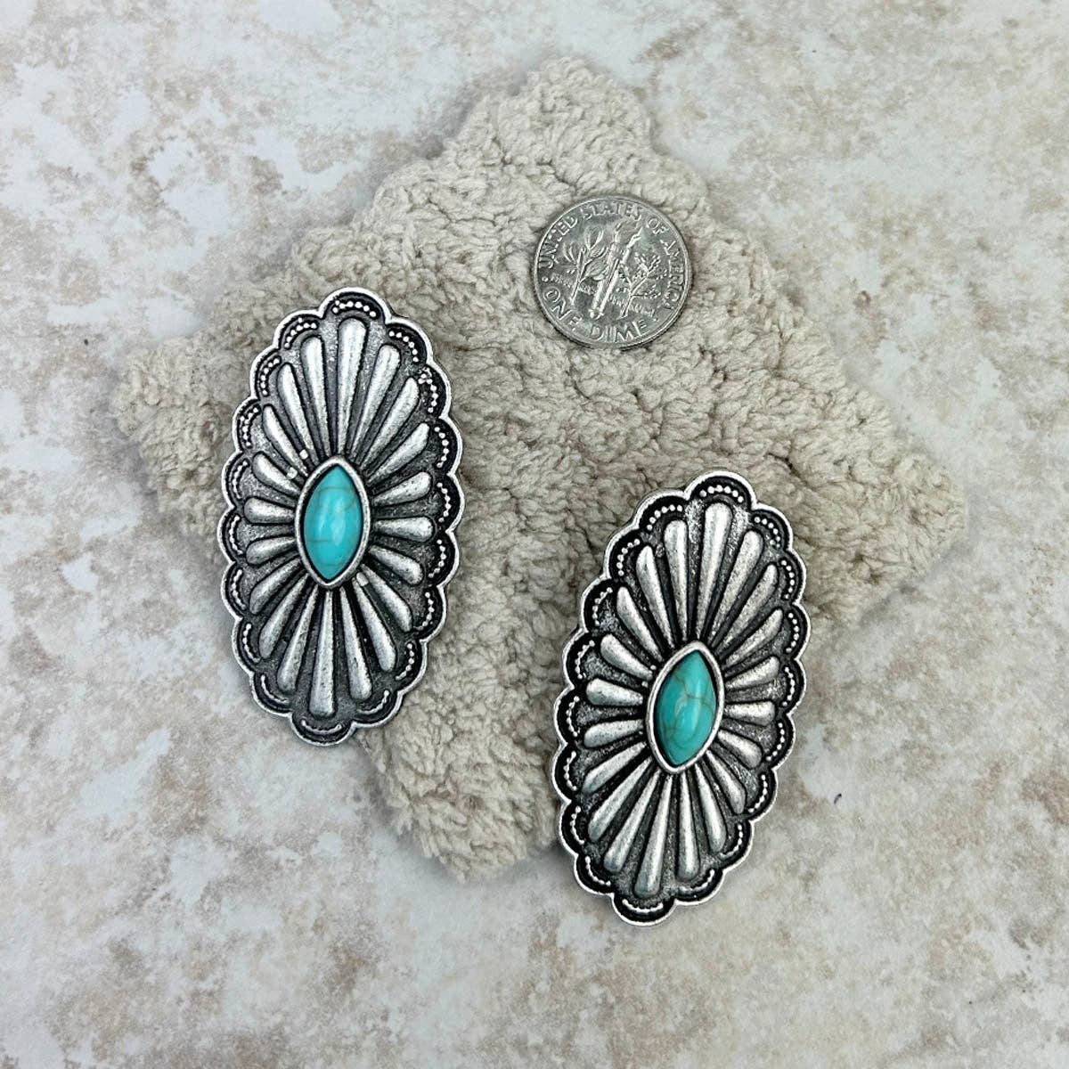 blue turquoise stone oval concho Earrings
