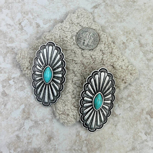 blue turquoise stone oval concho Earrings