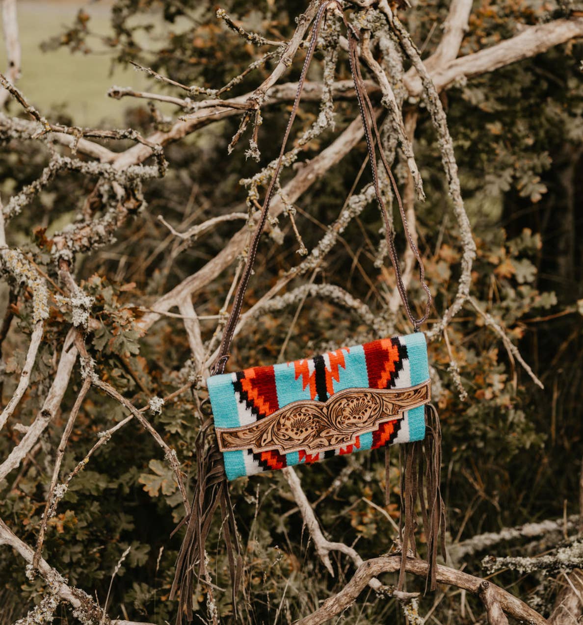 saddle blanket crossbody clutch 