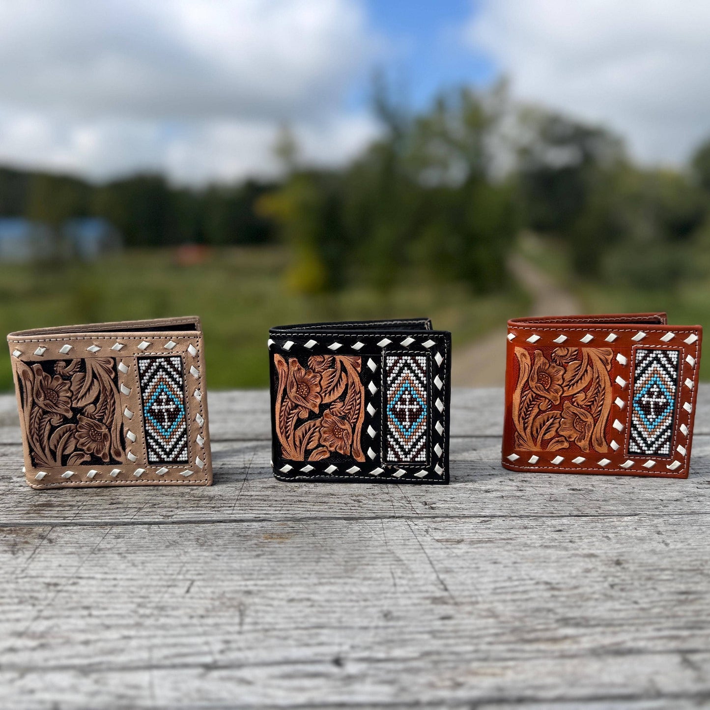 Men’s wallet tooled, seed bead