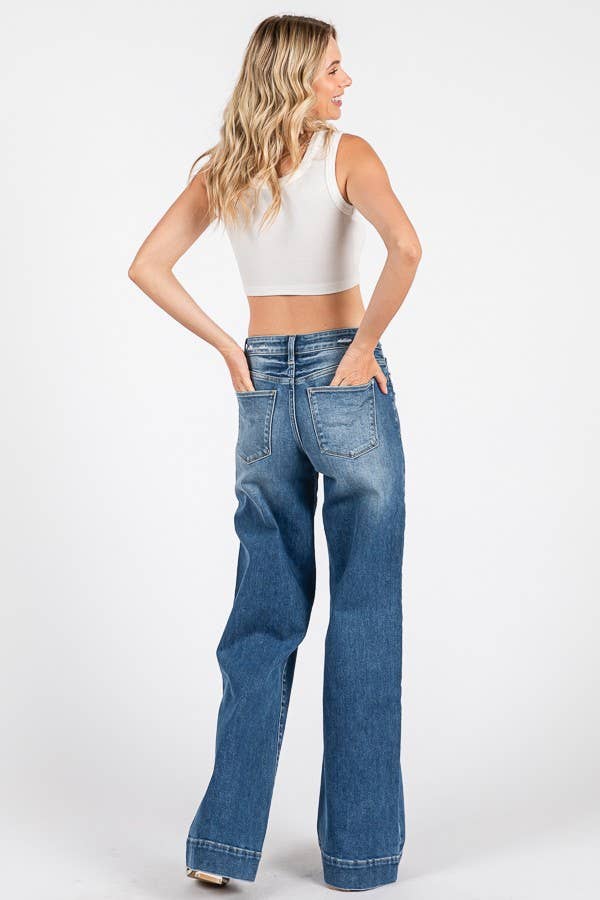 Mid rise wide leg jeans