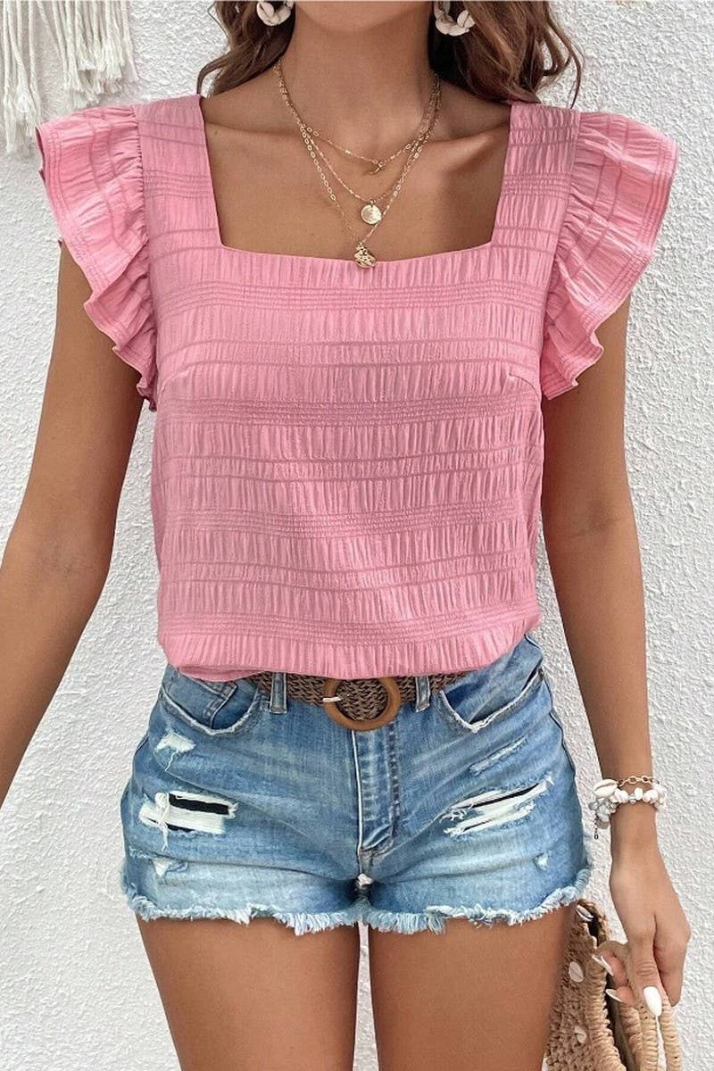 SQUARE COLLAR RUFFLED SHIRT BLOUSE TOP