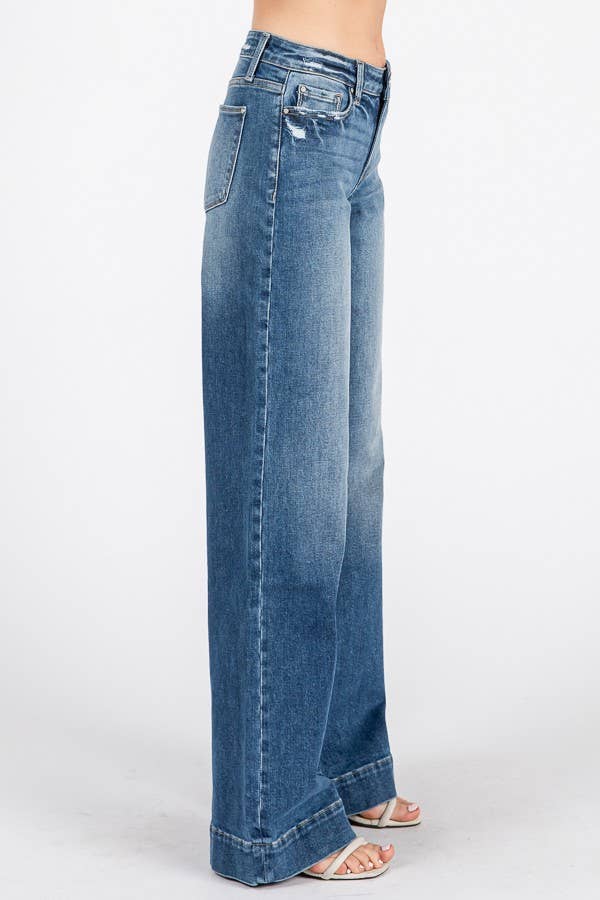Mid rise wide leg jeans