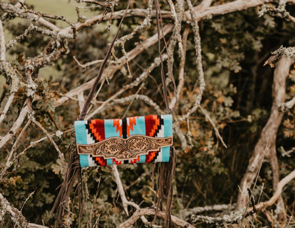 saddle blanket crossbody clutch 
