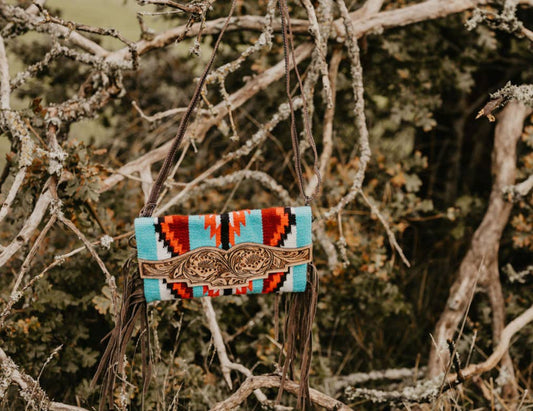saddle blanket crossbody clutch 