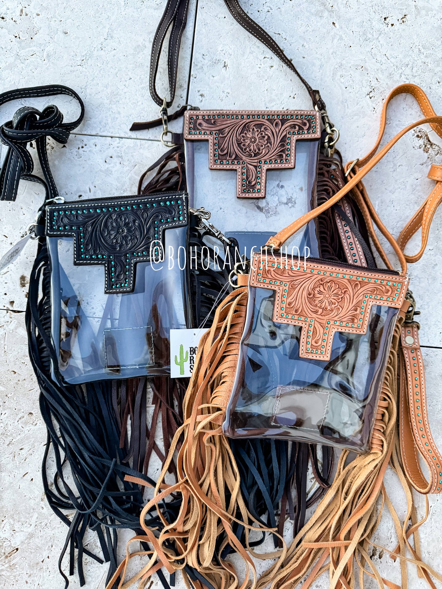 SMALL - Hand Tooled Clear Concert bag