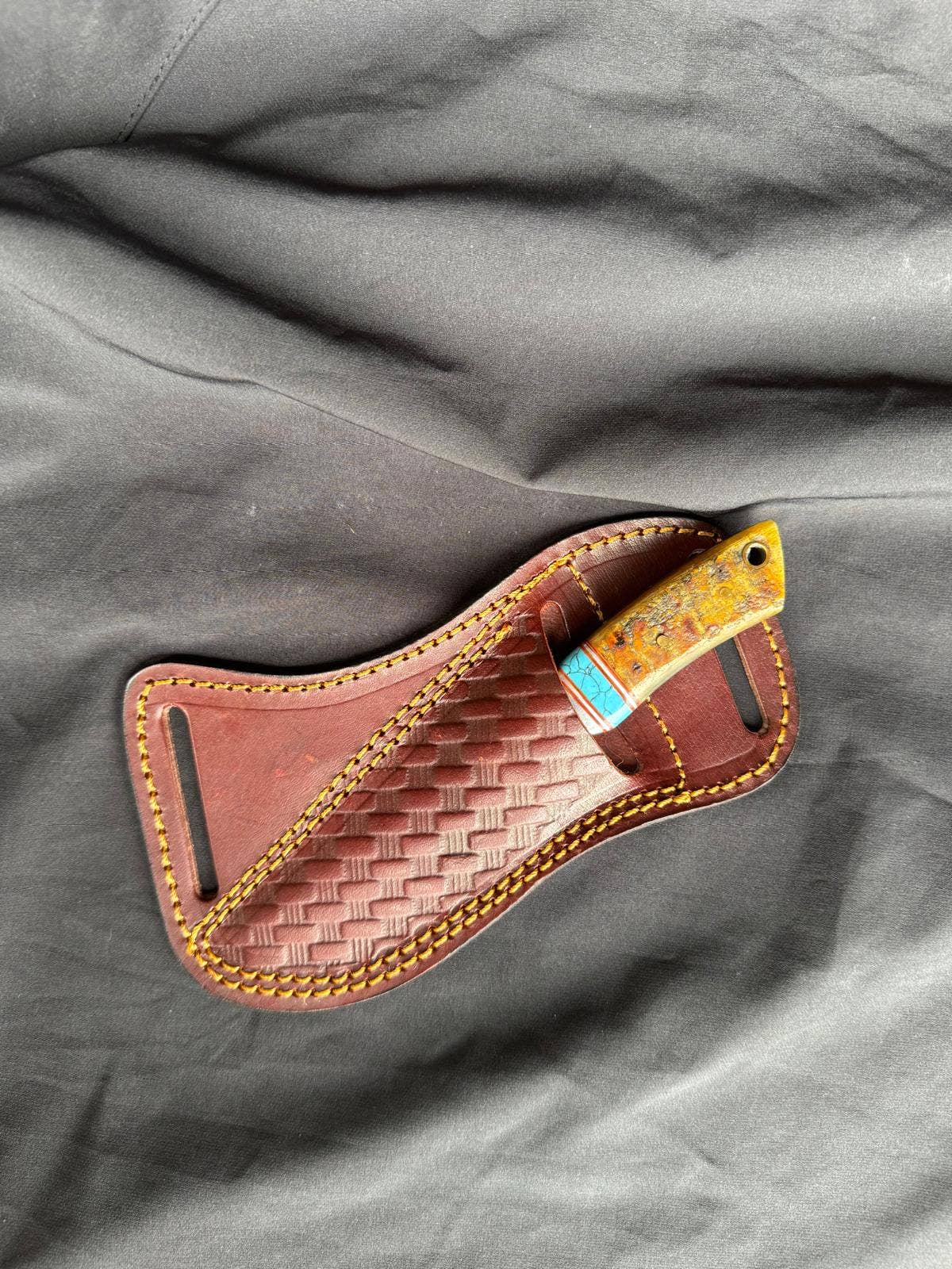 Damascus Steel Blade Turquoise Inlay
