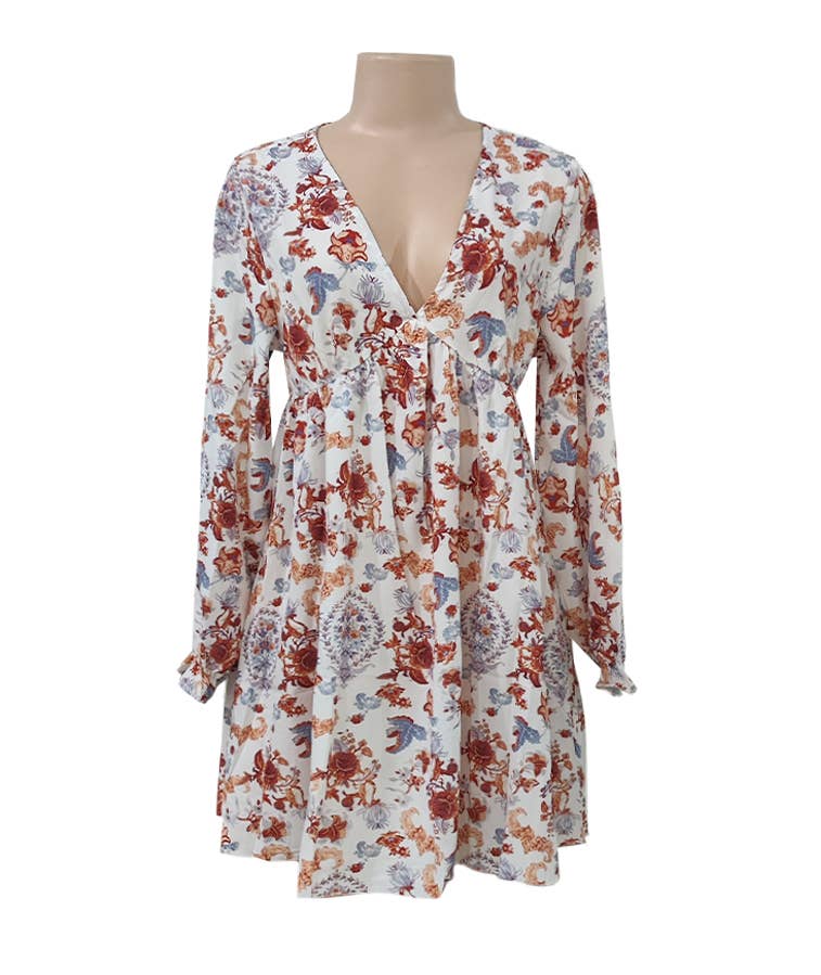 V-neck Floral Mini Dress