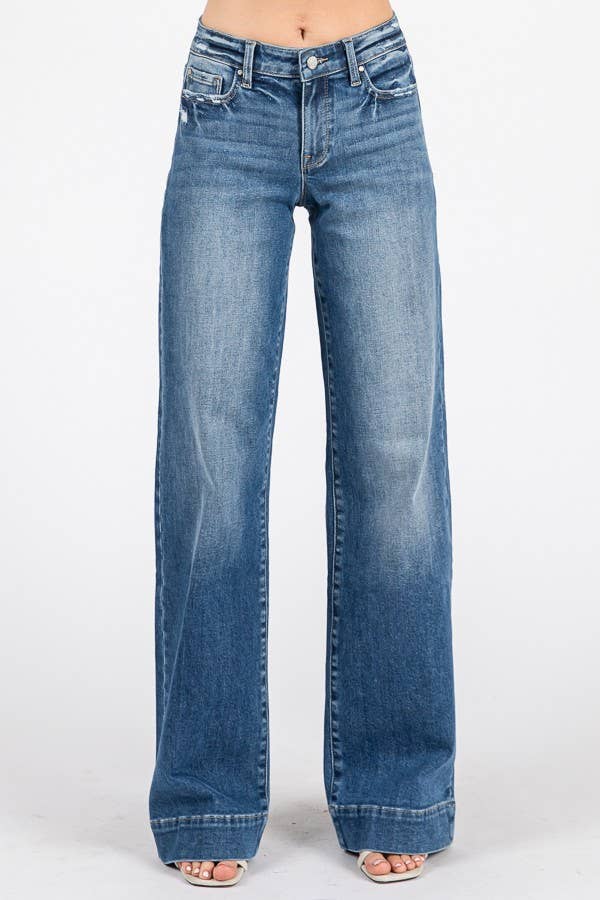 Mid rise wide leg jeans